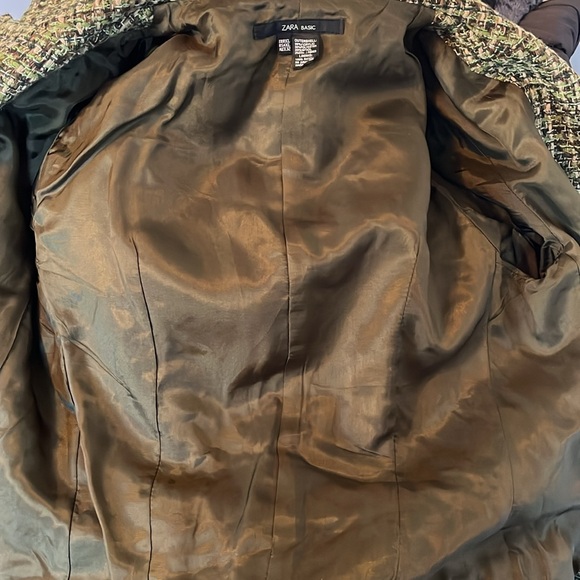 Zara Basic Green & Brown Tweed Wool blend Blazer with buttons & belt Size XL - Picture 11 of 13